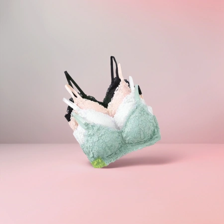 Colorful lace women's bra is a comfortable, breathable, and tight-fitting undergarment Colorful lace women's bra is a comfortable, breathable, and tight-fitting undergarment
